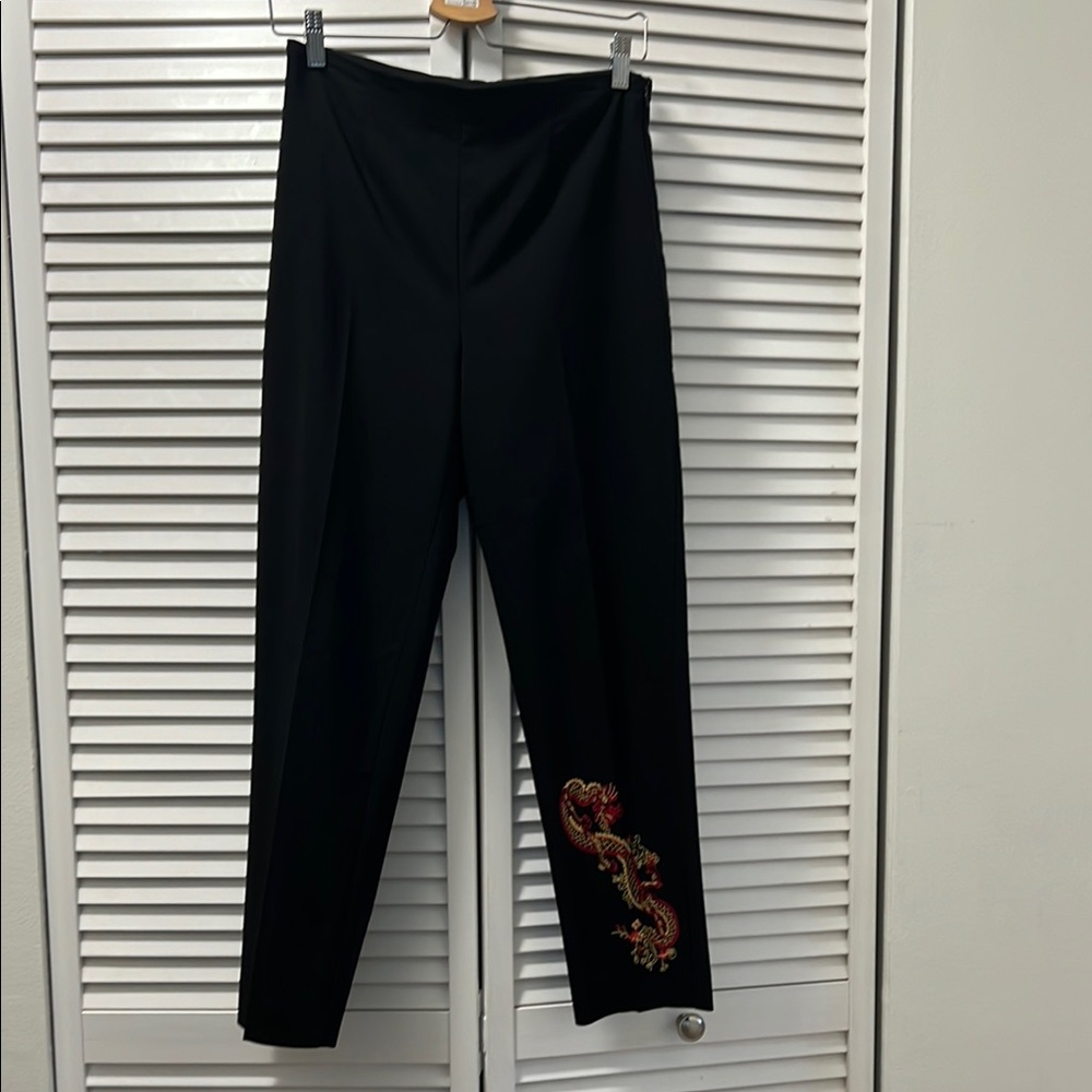 Elegant Black Pants with Dragon Embroidery